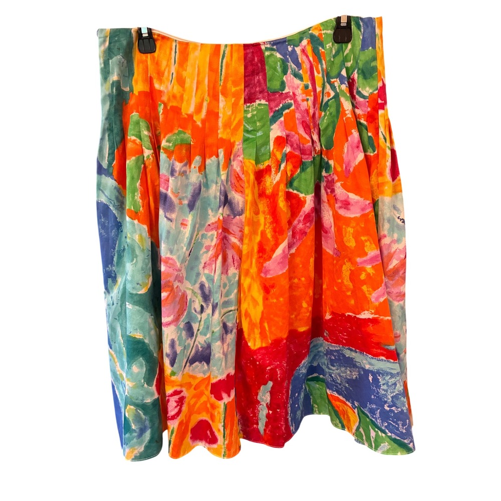 Lauren Ralph Lauren Skirt Womens 12 Multi Color Excellent Floral Pleated Cotton